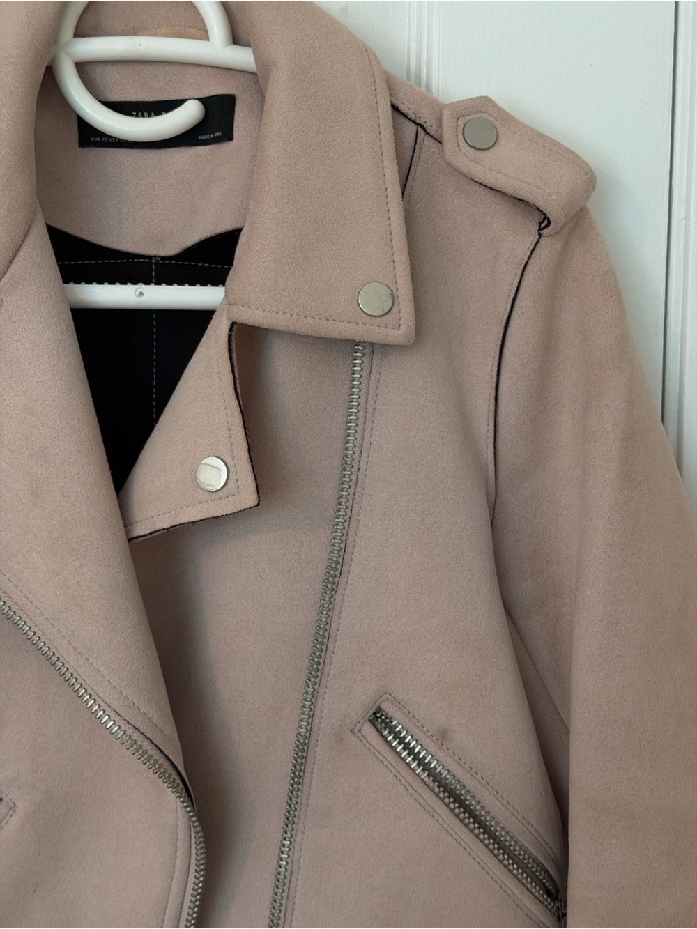 ZARA Womens Blush Pink Moto Jacket with Belt - Picture 4 of 6